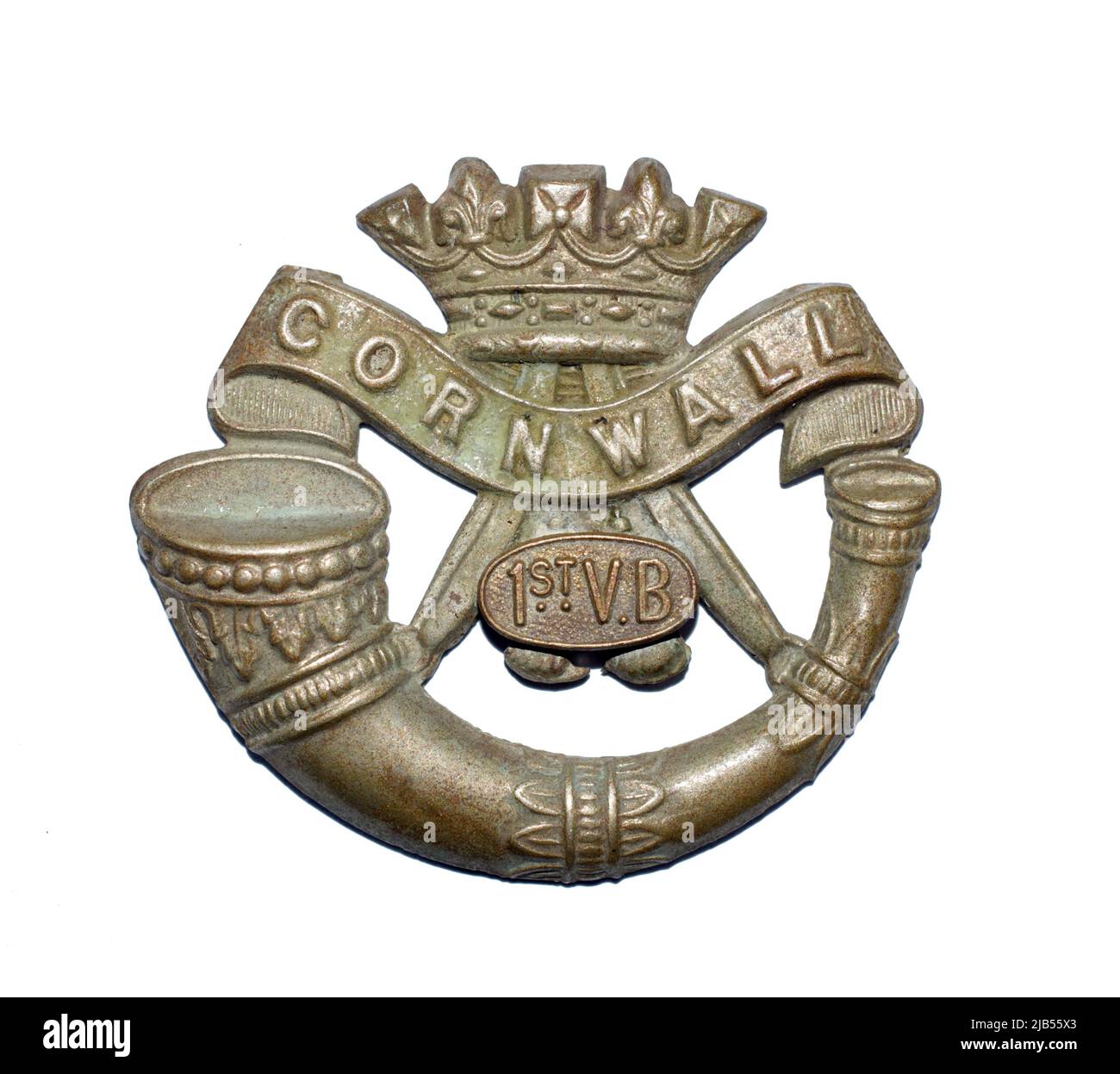 Un badge con cappuccio del Battaglione del 1st, fanteria leggera del Duca di Cornovaglia. Foto Stock