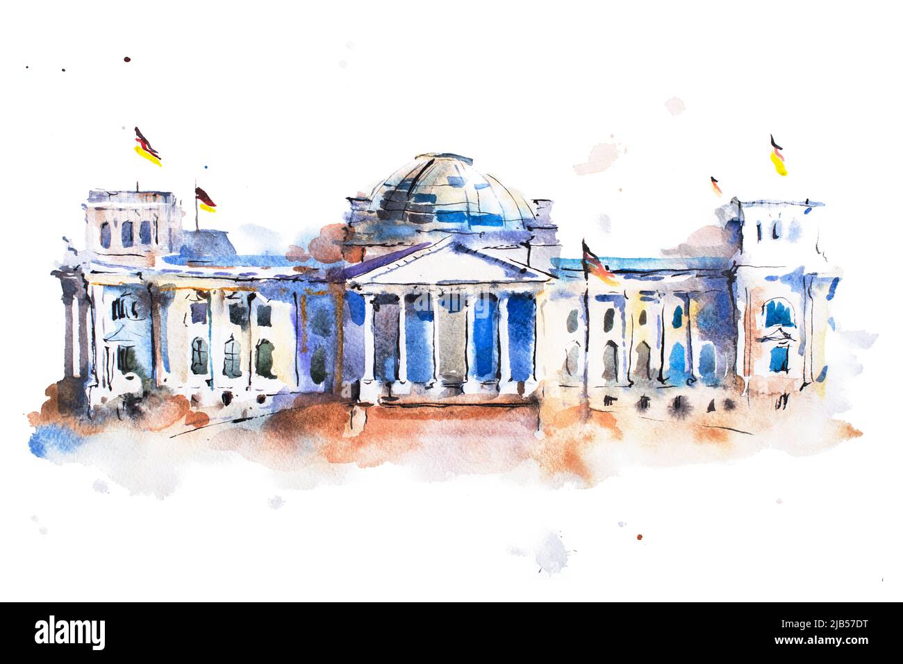 Disegno acquerello dell'edificio Reichstag a Berlino. Foto Stock