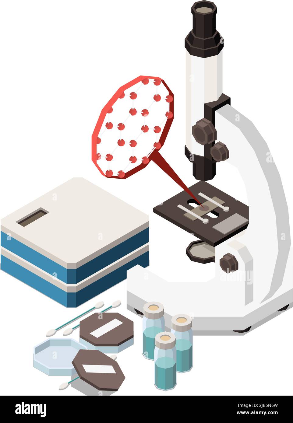 Formazione dello stelo concetto isometrico icone composizione con immagini di microscopio e batteri con illustrazione vettoriale delle provette Illustrazione Vettoriale