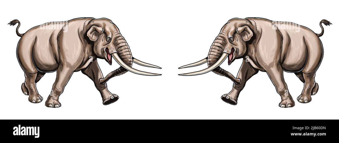 Animali preistorici. Illustrazione con elefante estinto - Mastodon. Foto Stock