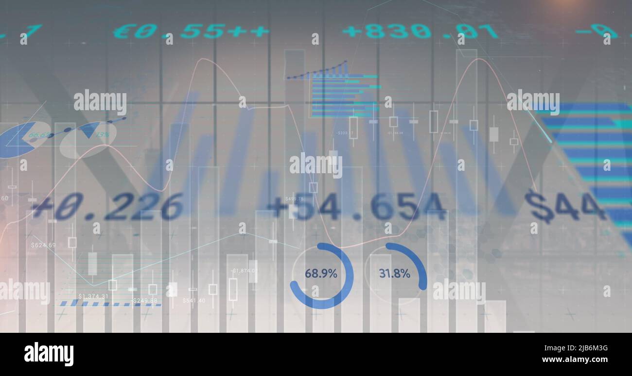 Immagine dell'elaborazione dei dati finanziari in un ufficio vuoto Foto Stock