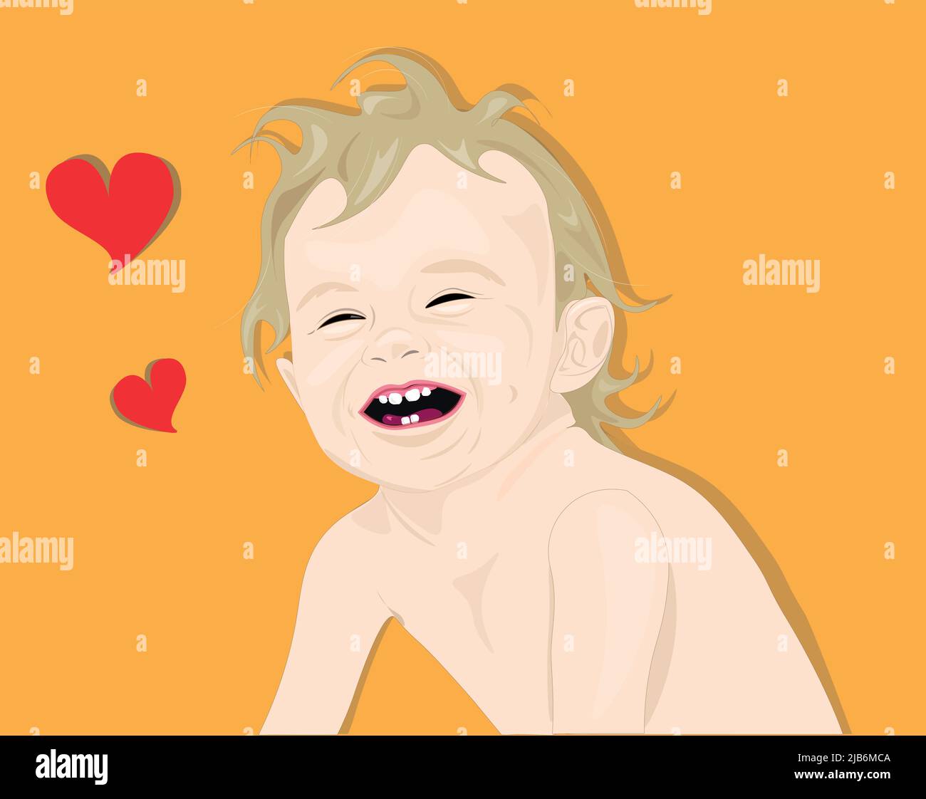 bambino che ride. I sorrisi dei bambini guariscono il nostro mondo. Giorno di protezione dei bambini. Creiamo il nostro futuro con amore per i bambini. Illustrazione Vettoriale