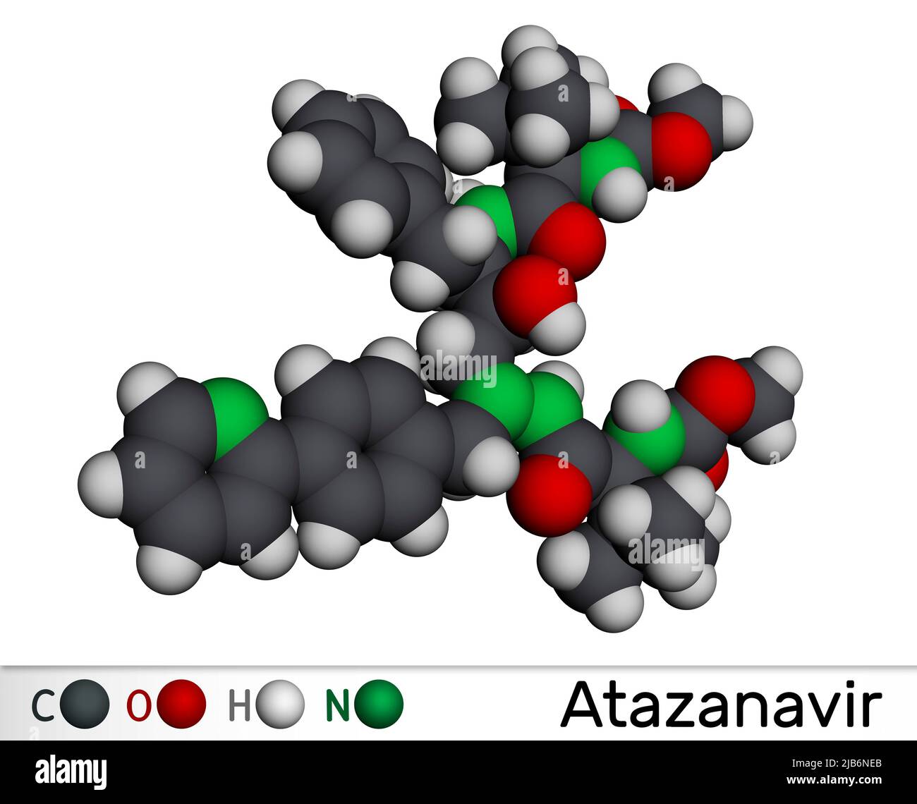 Molecola di atazanavir. È un farmaco antiretrovirale, utilizzato per il trattamento dell'HIV. Modello molecolare. 3D rendering Foto Stock