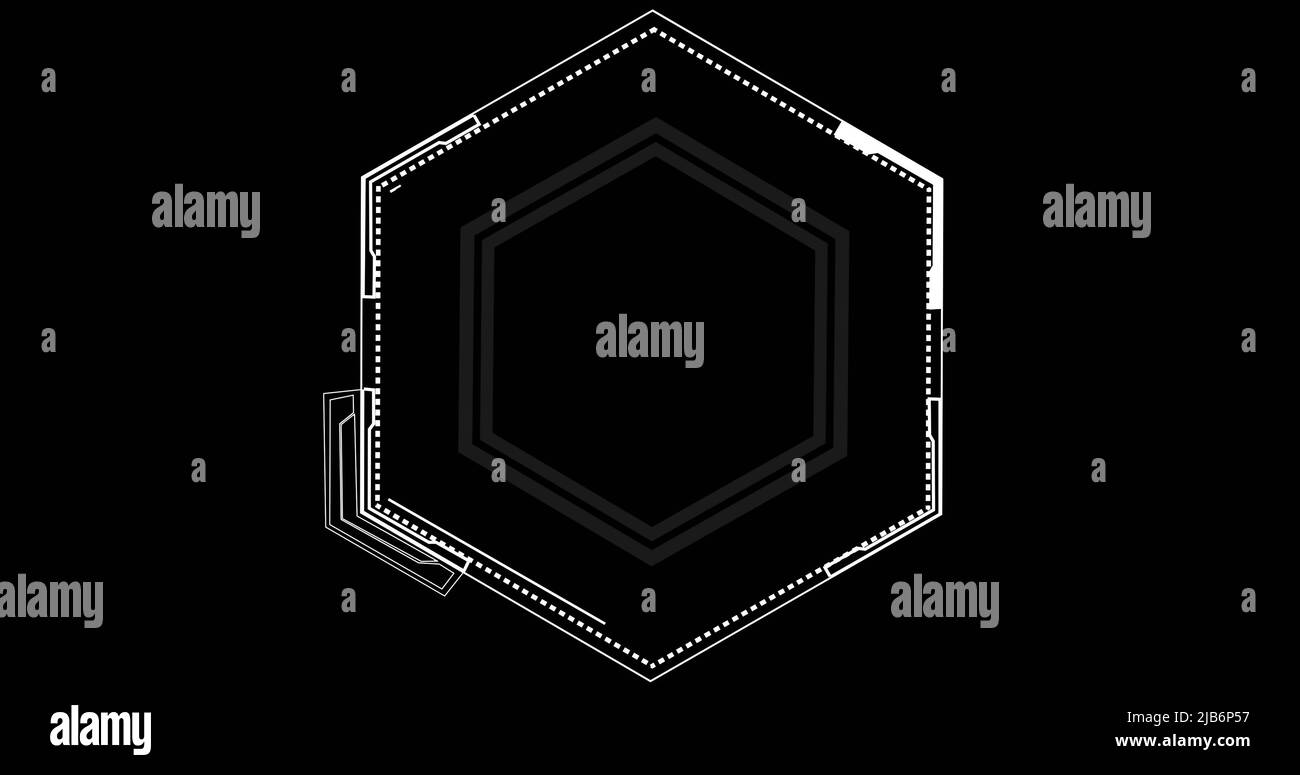Immagine di un esagono bianco su sfondo nero Foto Stock
