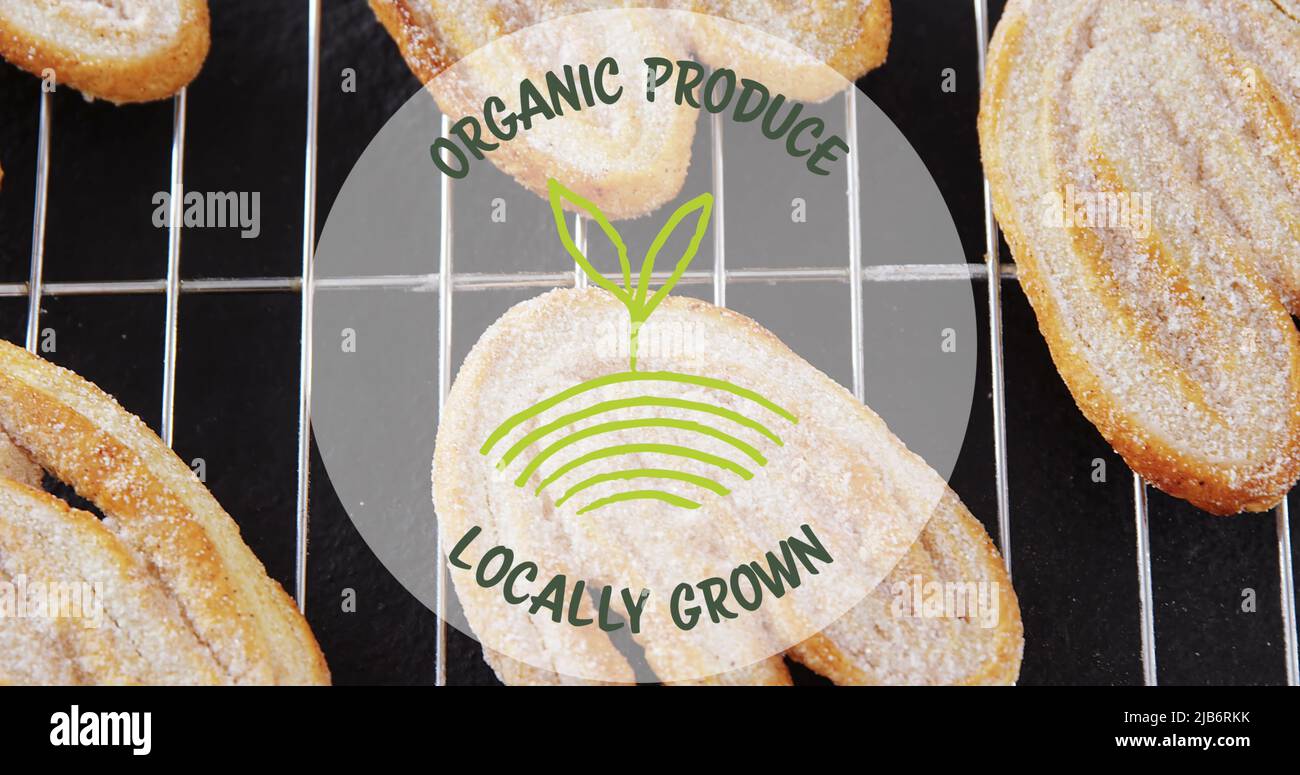 Immagine del testo di produzione organica sul pane fresco Foto Stock