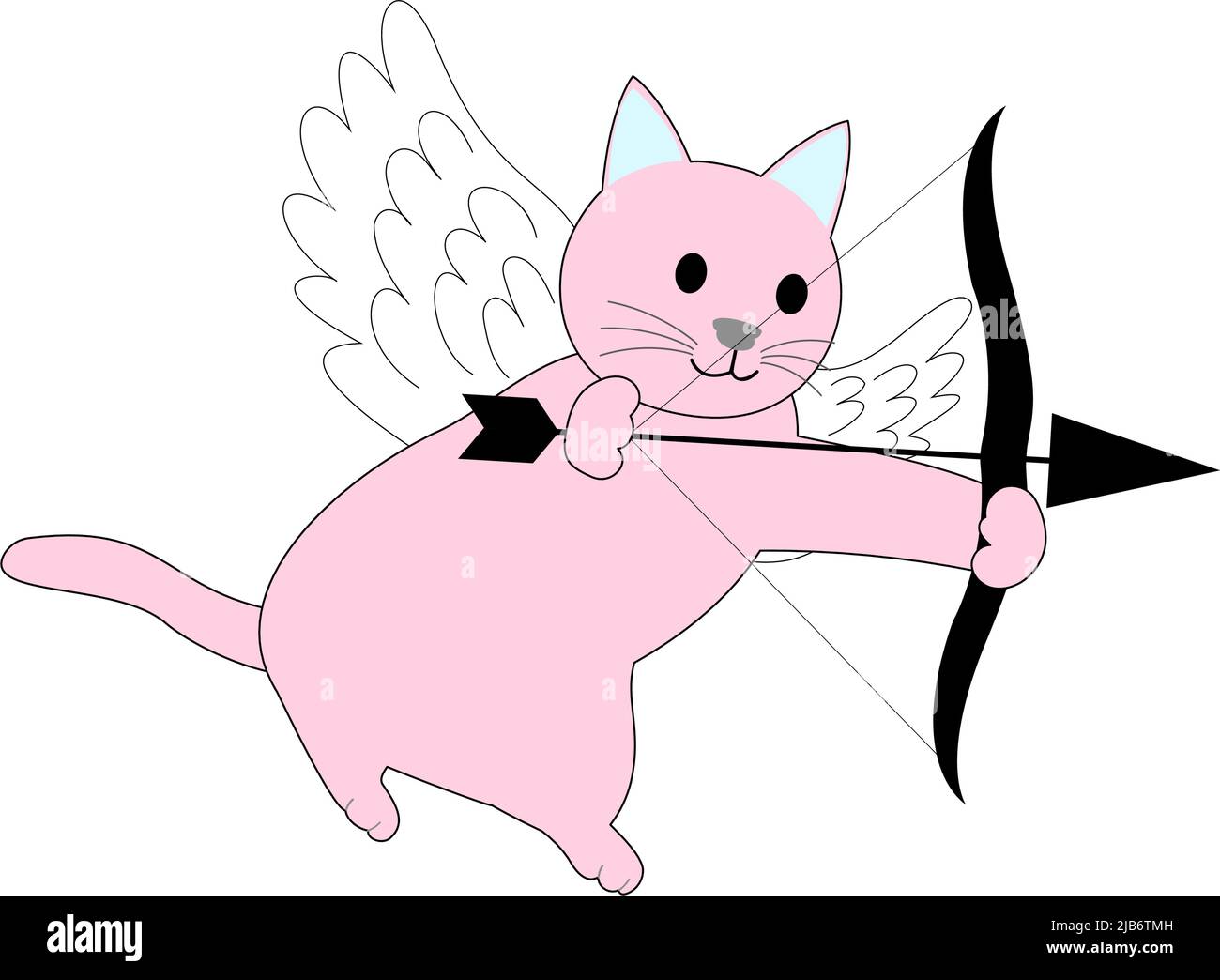 Un cupido di gatto rosa con una freccia: Sfondo bianco Foto Stock