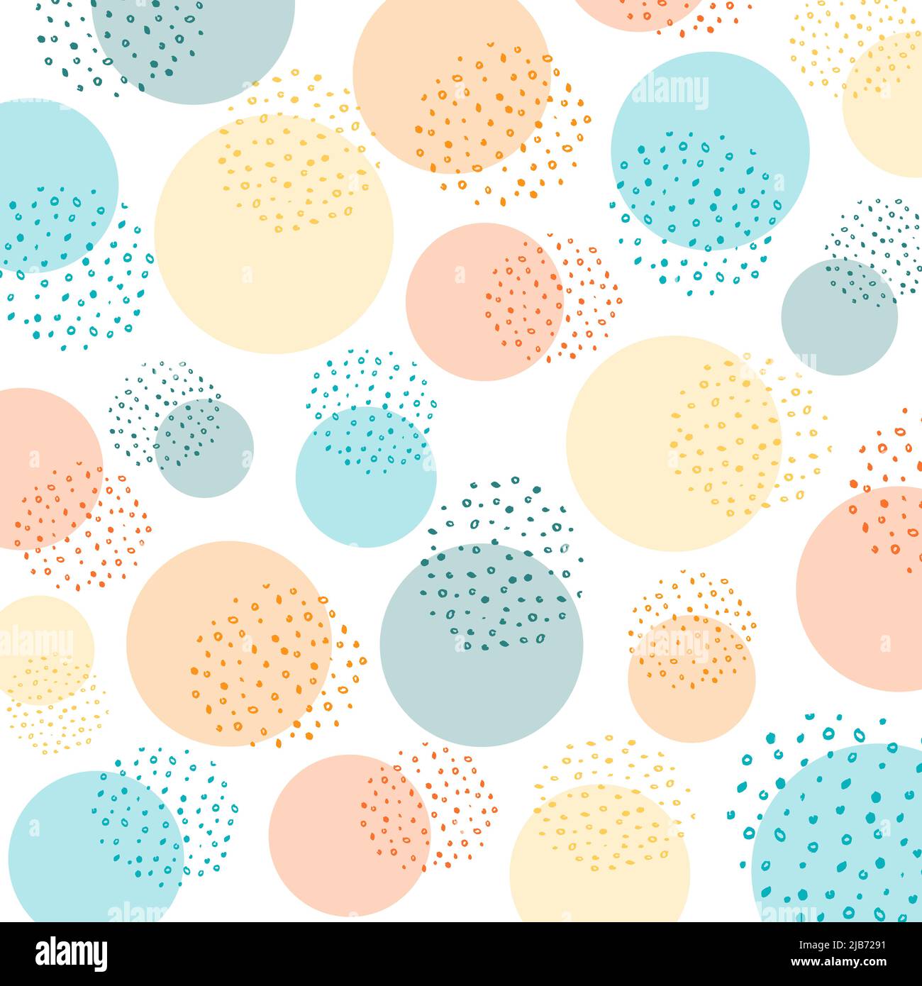 Sfondo cerchio Doodle. Giallo, arancione, turchese, cerchio verde e punti. Illustrazione vettoriale astratta per design e decorazione, banner, poster Illustrazione Vettoriale