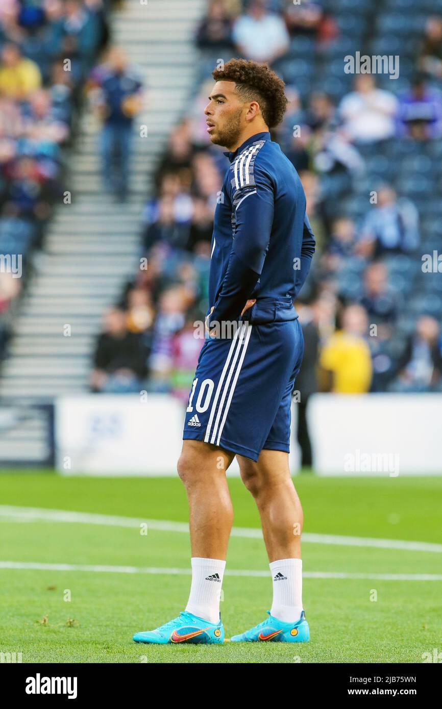 Che Adams, calciatore internazionale scozzese, durante una sessione di allenamento all'Hampden Park, Glasgow, Scozia, Regno Unito Foto Stock