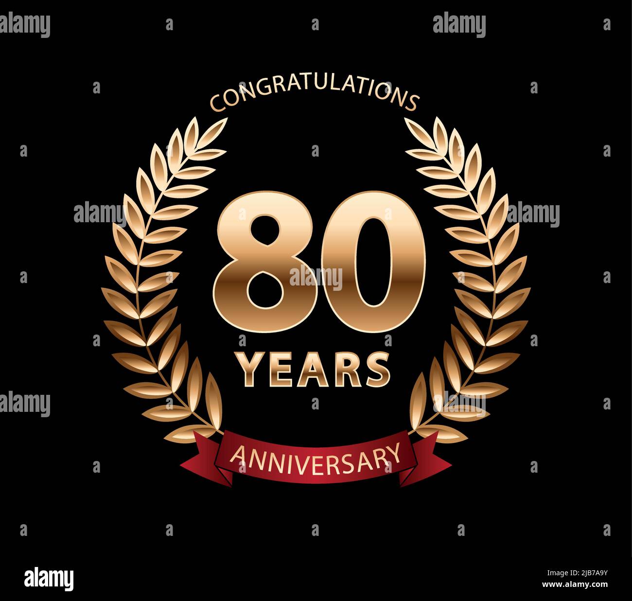 80 anni anniversario corona d'oro alloro. Logo della celebrazione dell'anniversario. Illustrazione vettoriale modificabile Illustrazione Vettoriale