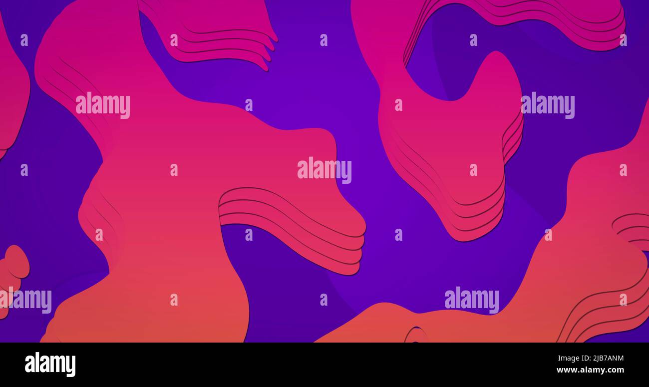 Immagine di forme organiche rosa e arancione su sfondo viola Foto Stock