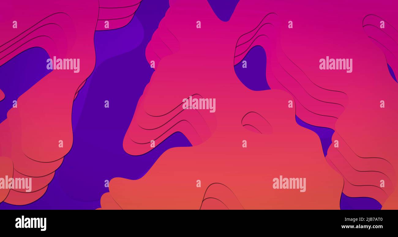 Immagine di forme organiche rosa e arancione su sfondo viola Foto Stock