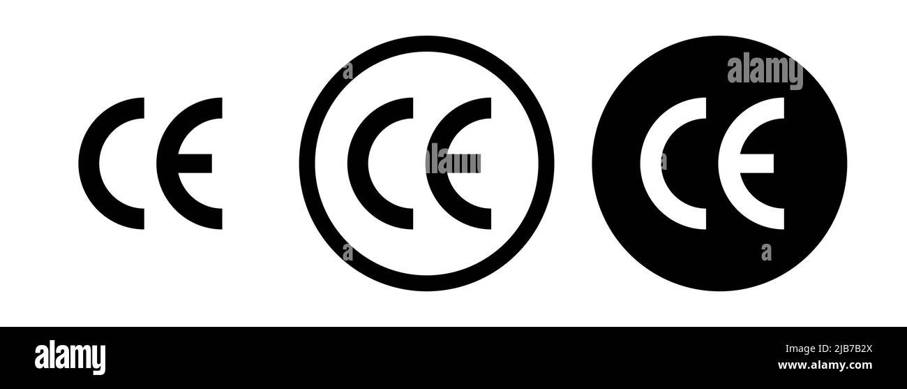 Collezione di simboli CE. Vettore di marcatura con icona CE. Set di marchi di certificazione. Simbolo CE isolato su sfondo bianco. Illustrazione Vettoriale