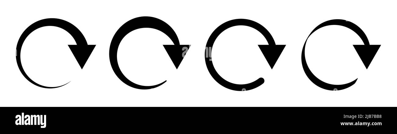 Icona del set di frecce circolari. Set di frecce circolari nere isolate su sfondo bianco. Illustrazione vettoriale. Illustrazione Vettoriale