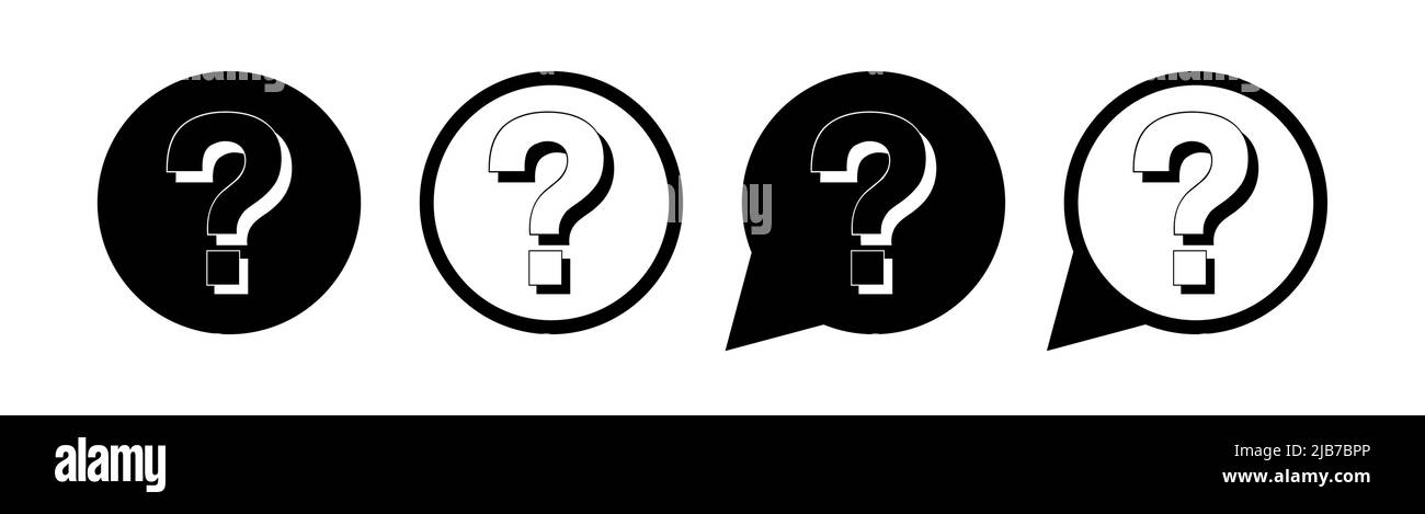 Icona FAQ impostata. Icona a forma di punto interrogativo. Icona vettore isolata su sfondo bianco. Illustrazione Vettoriale