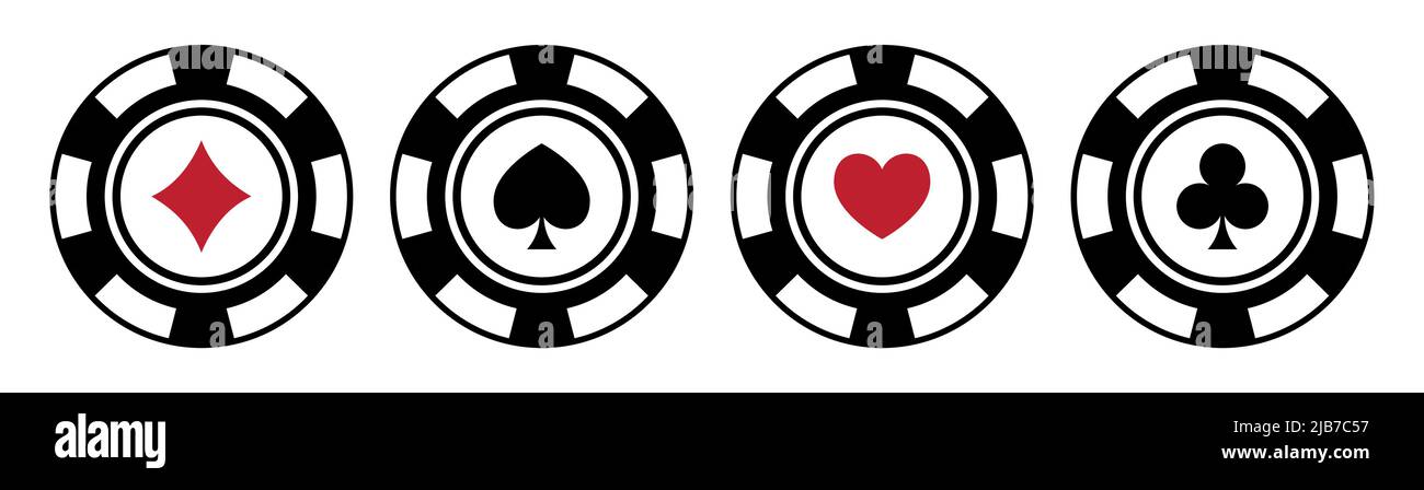 Poker chip icone a colori vettore set. Giocare a poker concetto. Isolato Casino chip logo. Simboli del poker. Illustrazione vettoriale. Illustrazione Vettoriale