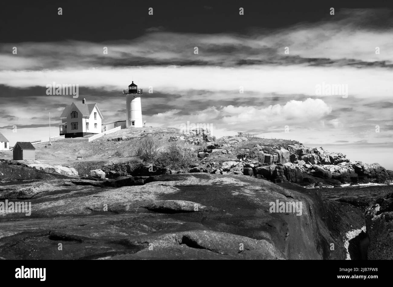 Una foto infata di Cape Neddick Nuble Lighthouse, York, Maine, USA Foto Stock