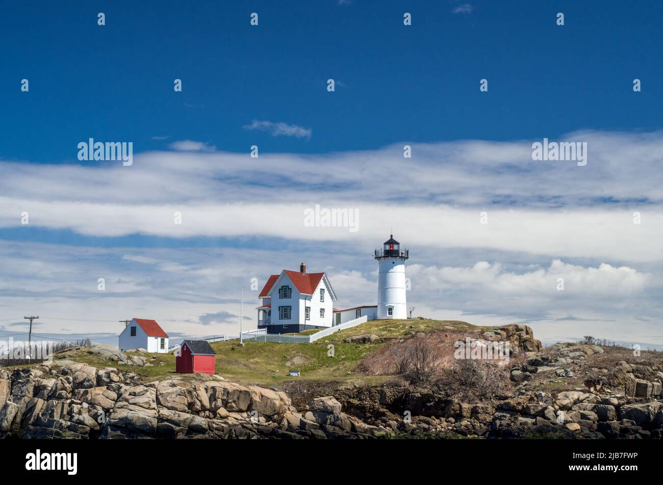 Faro di Cape Neddick Nuble, York, Maine, Stati Uniti Foto Stock