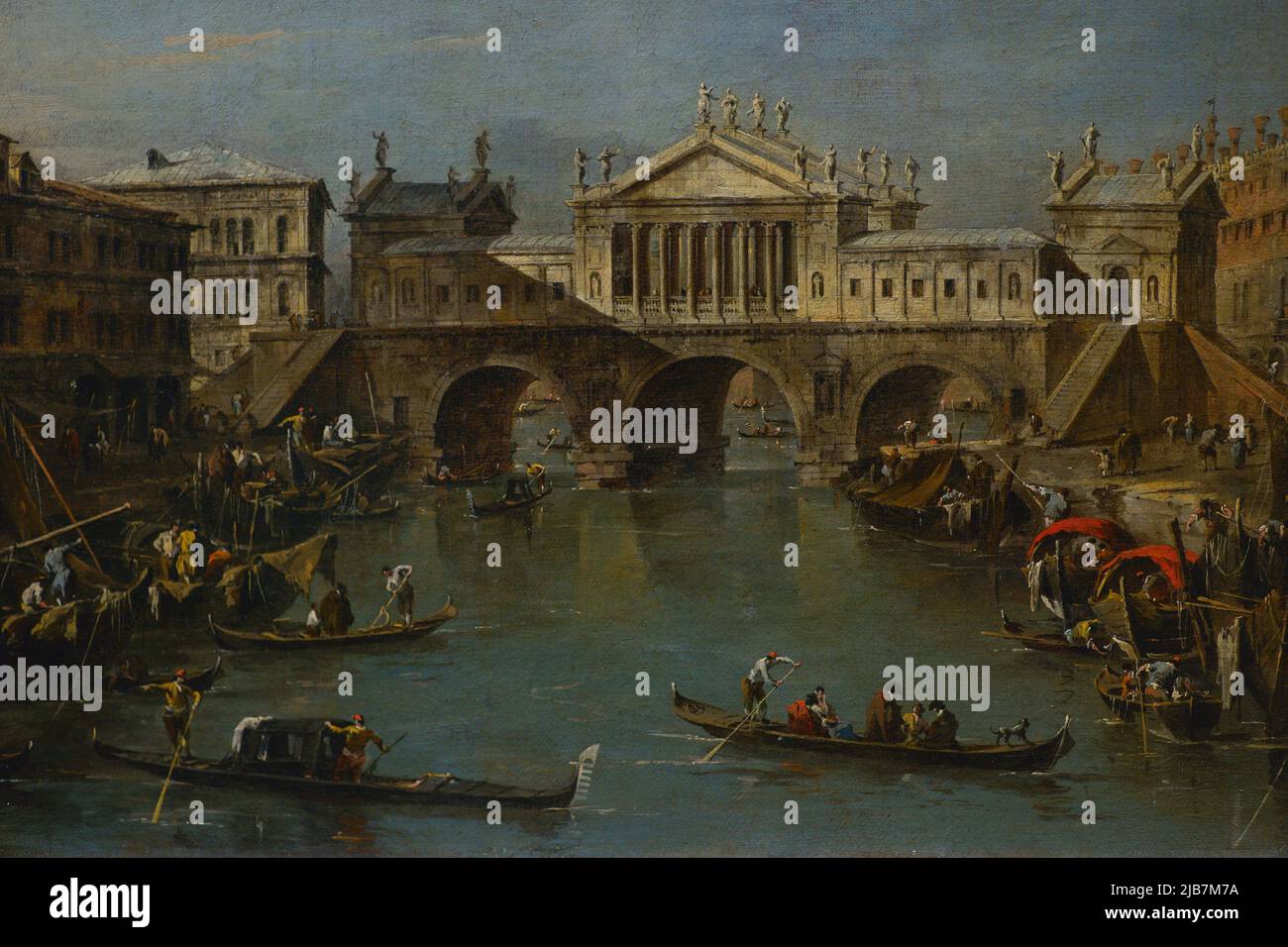 Francesco Guardi (1712-1793). Pittore veneziano. Il Ponte di Rialto su disegno di Palladio, ca. 1770. Olio su tela. Dettaglio. Museo Calouste Gulbenkian. Lisbona, Portogallo. Foto Stock