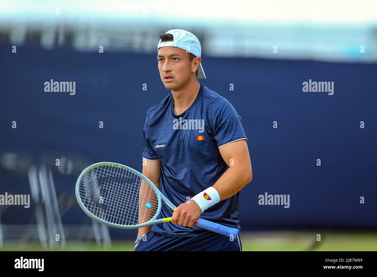 3rd giugno 2022; Surbiton Racket & amp; Fitness Club, Surbiton, Londra, Inghilterra: Torneo di tennis di Surbiton Trophy: Ryan Peniston (GBR) durante la sua partita contro otto Virtanen (fin) Foto Stock