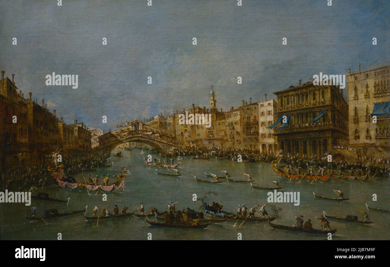 Francesco Guardi (1712-1793). Pittore veneziano. Regata sul Canal Grande presso il Ponte di Rialto, 1780s. Olio su tela. Museo Calouste Gulbenkian. Lisbona, Portogallo. Foto Stock