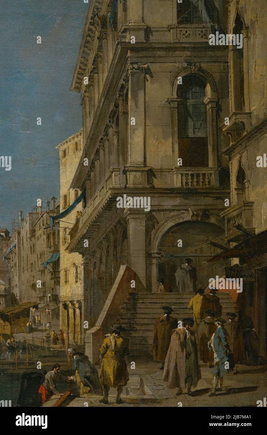 Francesco Guardi (1712-1793). Pittore veneziano. Canal Grande al Ponte di Rialto, ca. 1780-1790. Dettaglio. Olio su tela. Museo Calouste Gulbenkian. Lisbona, Portogallo. Foto Stock