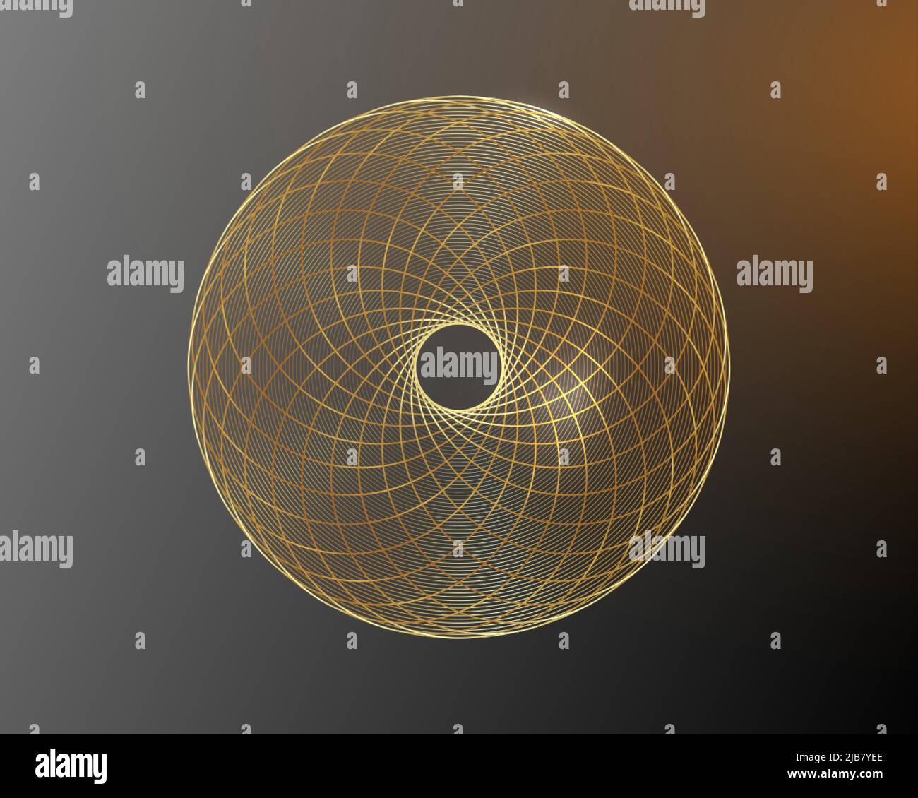Torus Yantra Flower, oro ipnotico occhio sacro geometria elemento di base. Ornamento matematico circolare con logo dorato. Ripetizione circolare dalla croce Illustrazione Vettoriale