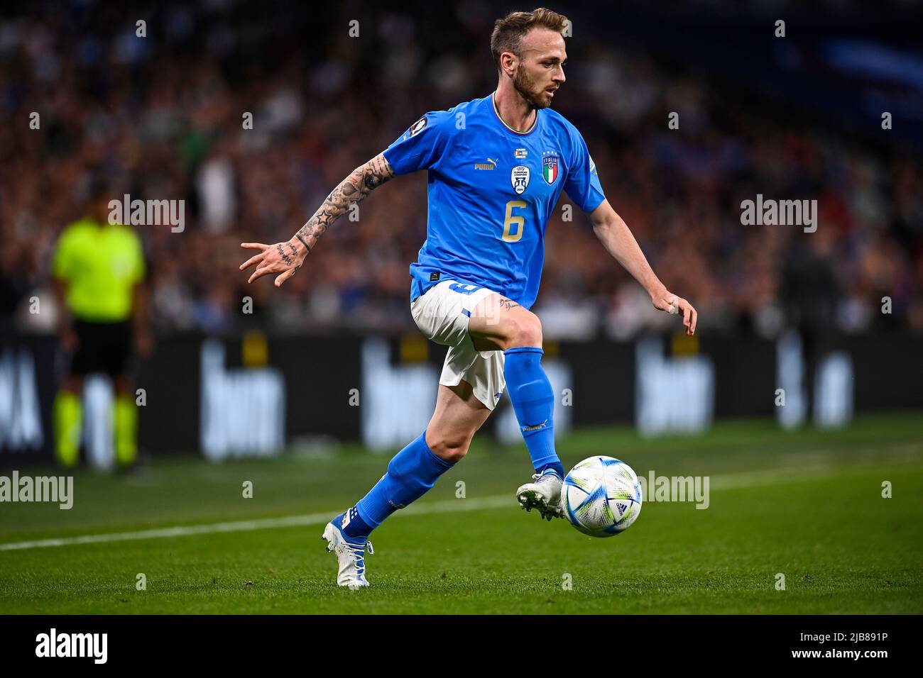 Foto LaPresse - Fabio Ferrari01 Giugno 2022 Londra, Gran Bretagna Sport Calcio Italia vs Argentina - FINALISSIMA 2022 - finale Coppa dei Campioni COMMEBOL-UEFA - Stadio Wembley di Londra. Nella foto:Lazzari Photo LaPresse - Fabio Ferrari 01 giugno 2022 Londra, Gran Bretagna sport soccer Italia vs Argentina - finale Coppa dei Campioni CONMEBOL-UEFA - Stadio Wembley di Londra. Nella foto:Lazzari Foto Stock