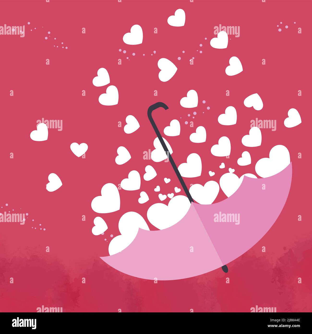 Il cuore bianco è in un bel ombrello rosa su sfondo rosa. Per il biglietto di auguri di San Valentino. Illustrazione Vettoriale