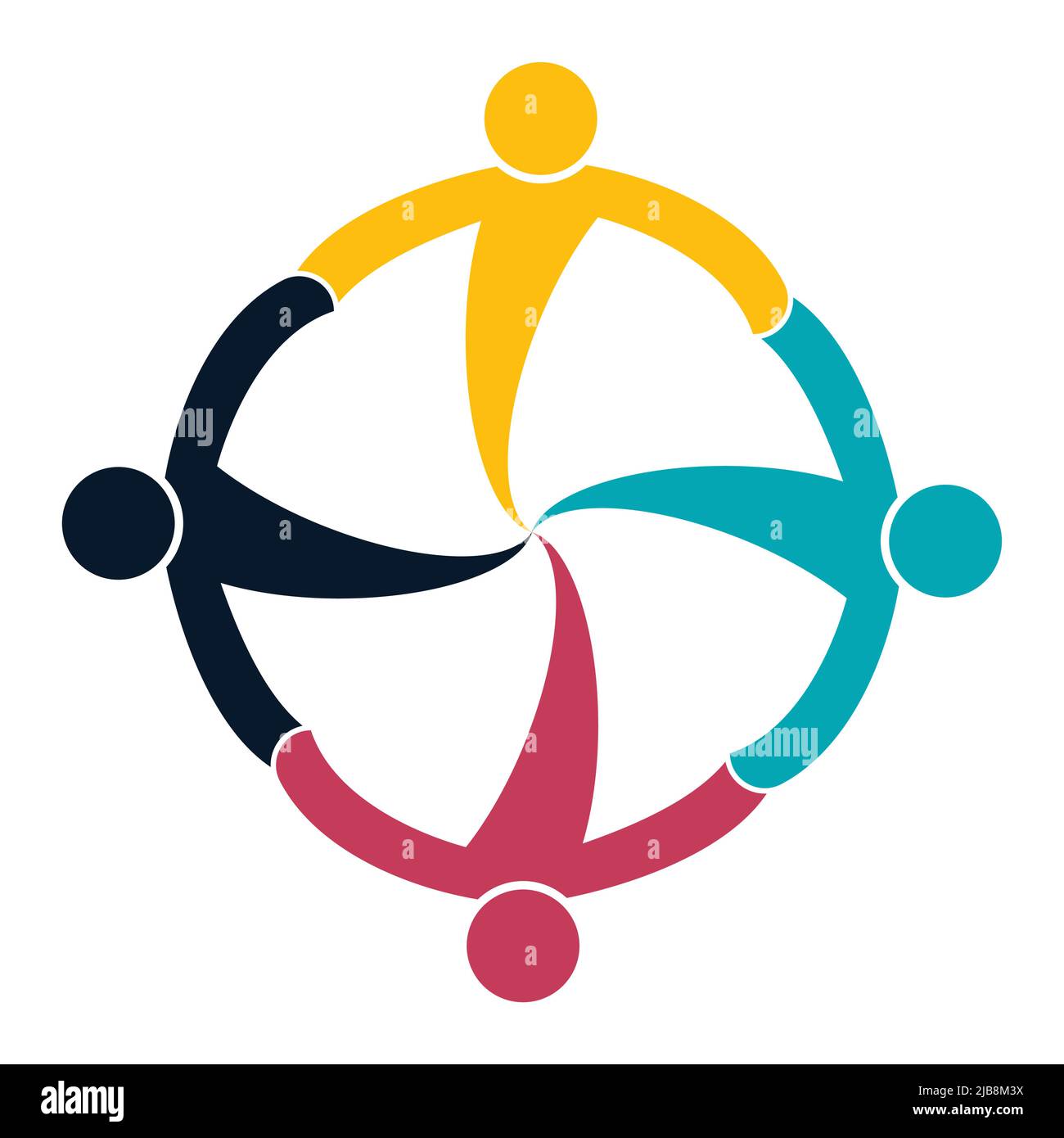 Handshake del logo del gruppo di persone in un cerchio, icona del lavoro di squadra, illustrazione del vettore Illustrazione Vettoriale