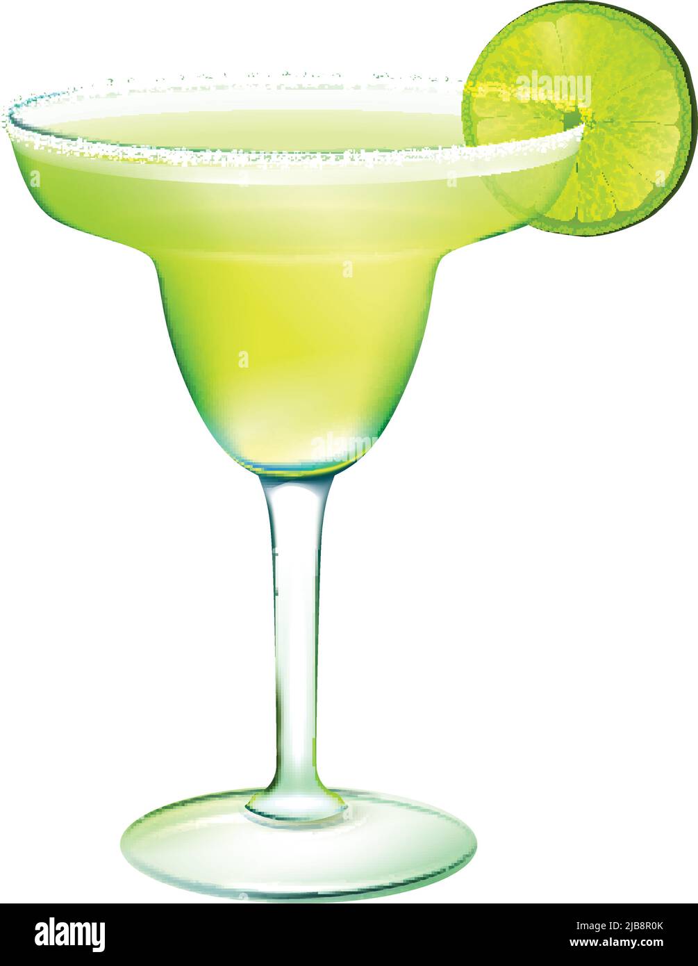 Cocktail Margarita realistico in vetro con fetta di lime isolata su sfondo bianco illustrazione vettoriale Illustrazione Vettoriale