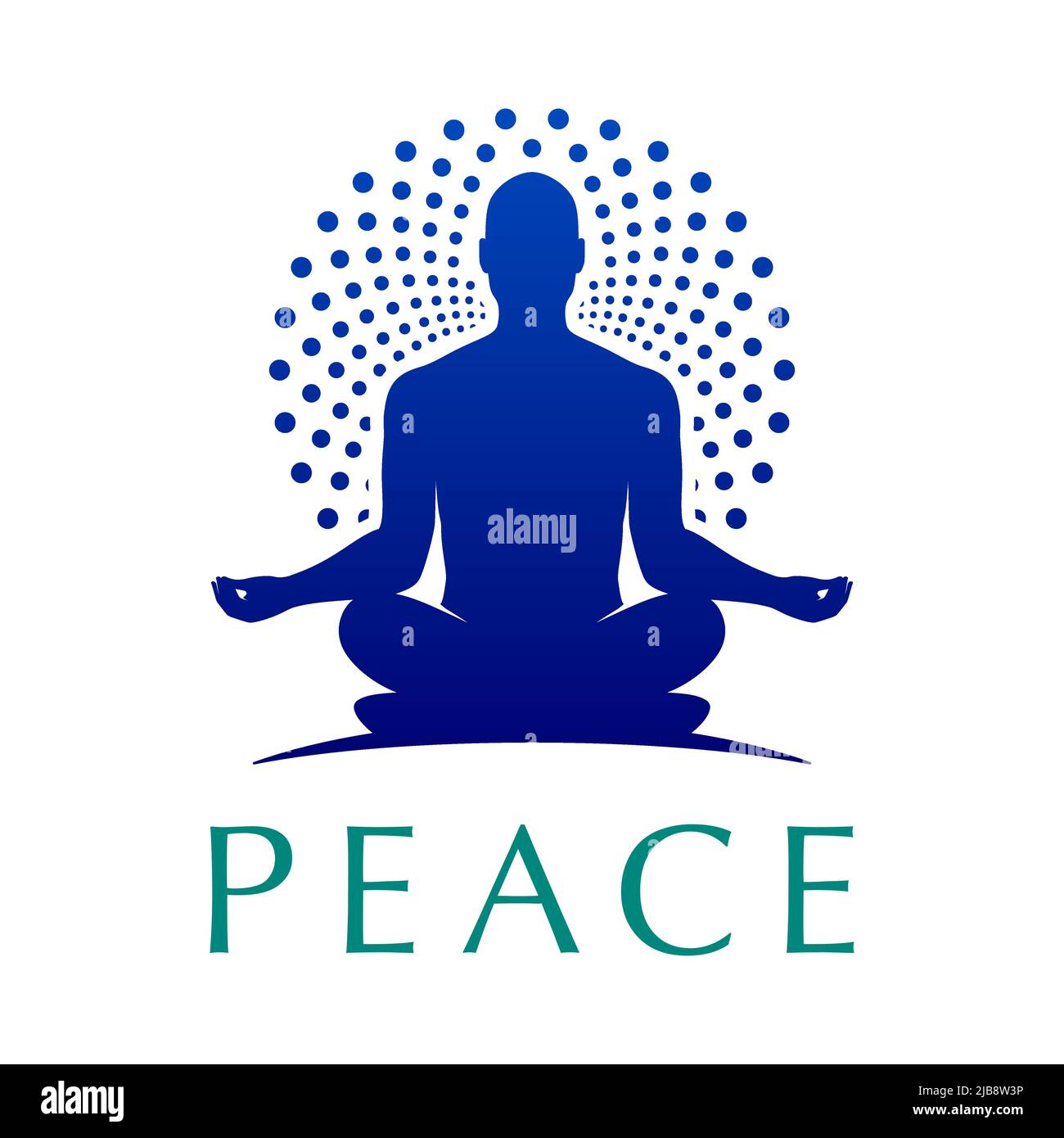 Logo Yoga di un essere umano in posa di loto con un alone ornamentale rotondo. Logotipo vettoriale Guru man meditante. Illustrazione Vettoriale
