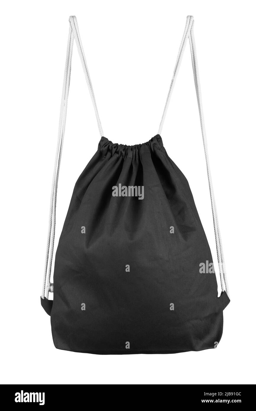 Lacci modello jute isolato su bianco. Borsa nera. Il file contiene il percorso di ritaglio. Foto Stock