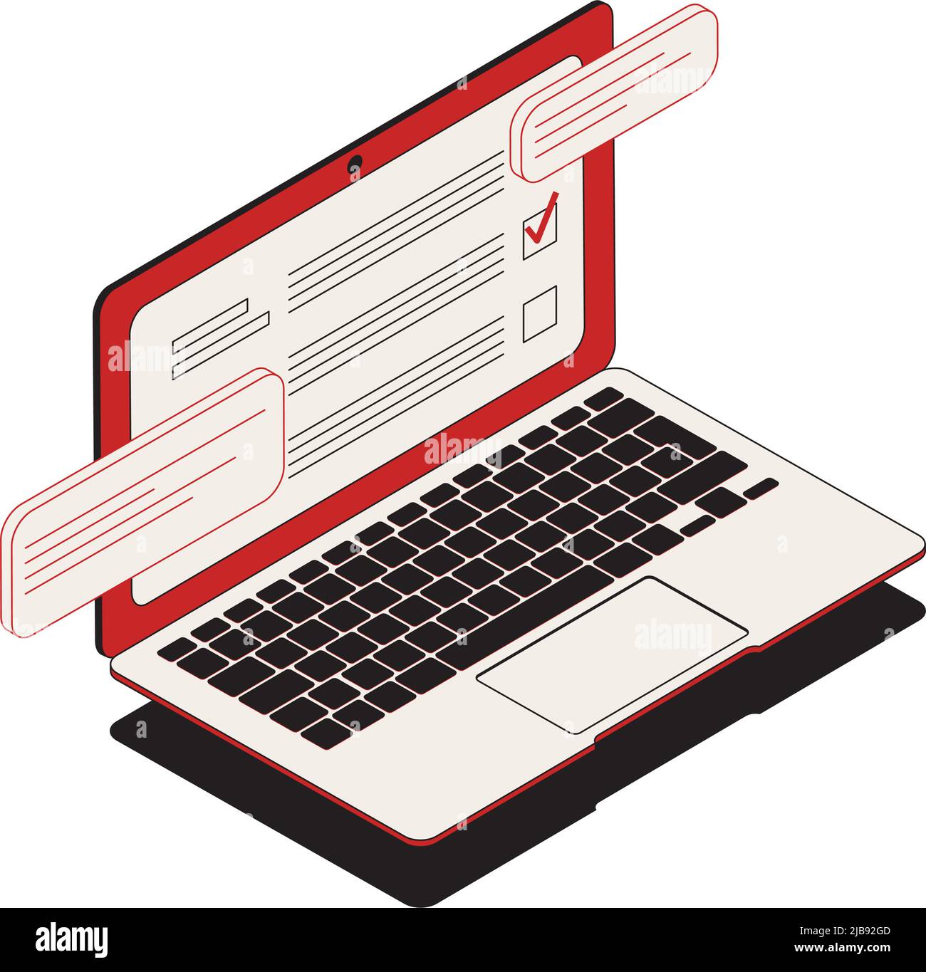 Composizione isometrica di elezione con immagine isolata di laptop con voto elettronico e illustrazione vettoriale del segno di voto Illustrazione Vettoriale