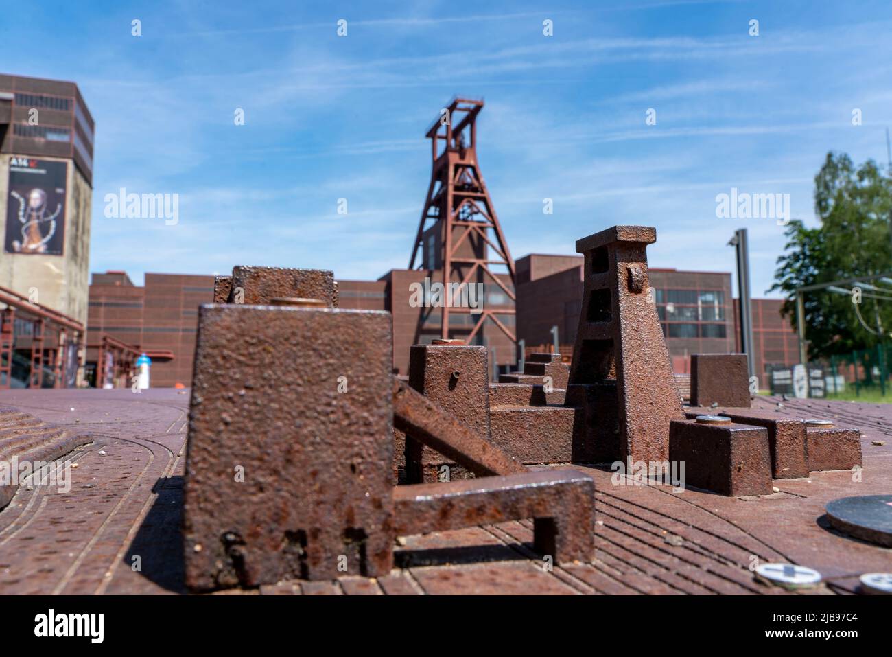Zollverein Sito Patrimonio dell'Umanità, torre a doppio traliccio dell'albero XII, modello terreno, Essen, NRW, Germanyd, Foto Stock