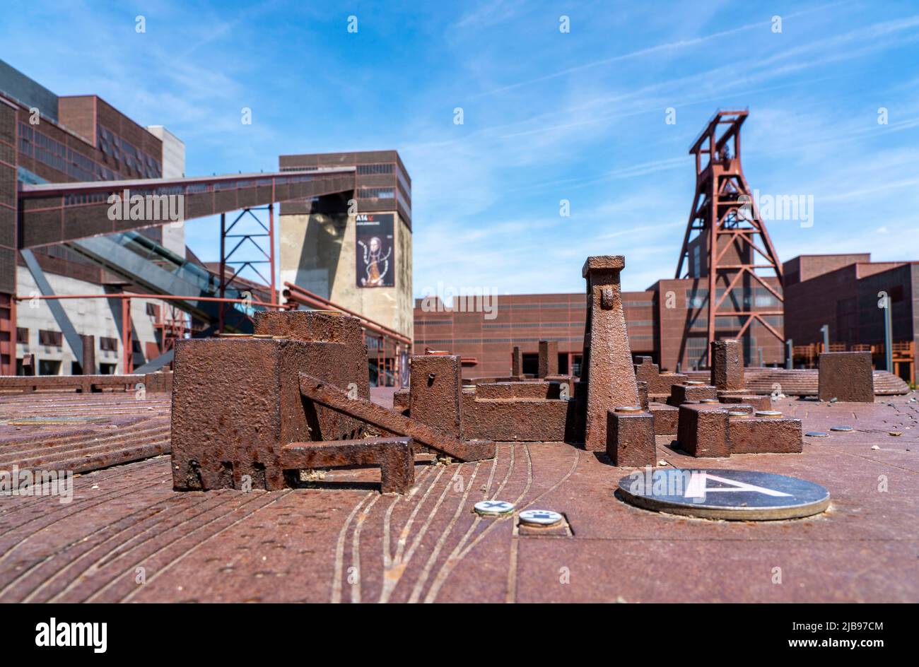 Zollverein Sito Patrimonio dell'Umanità, torre a doppio traliccio dell'albero XII, modello terreno, Essen, NRW, Germanyd, Foto Stock