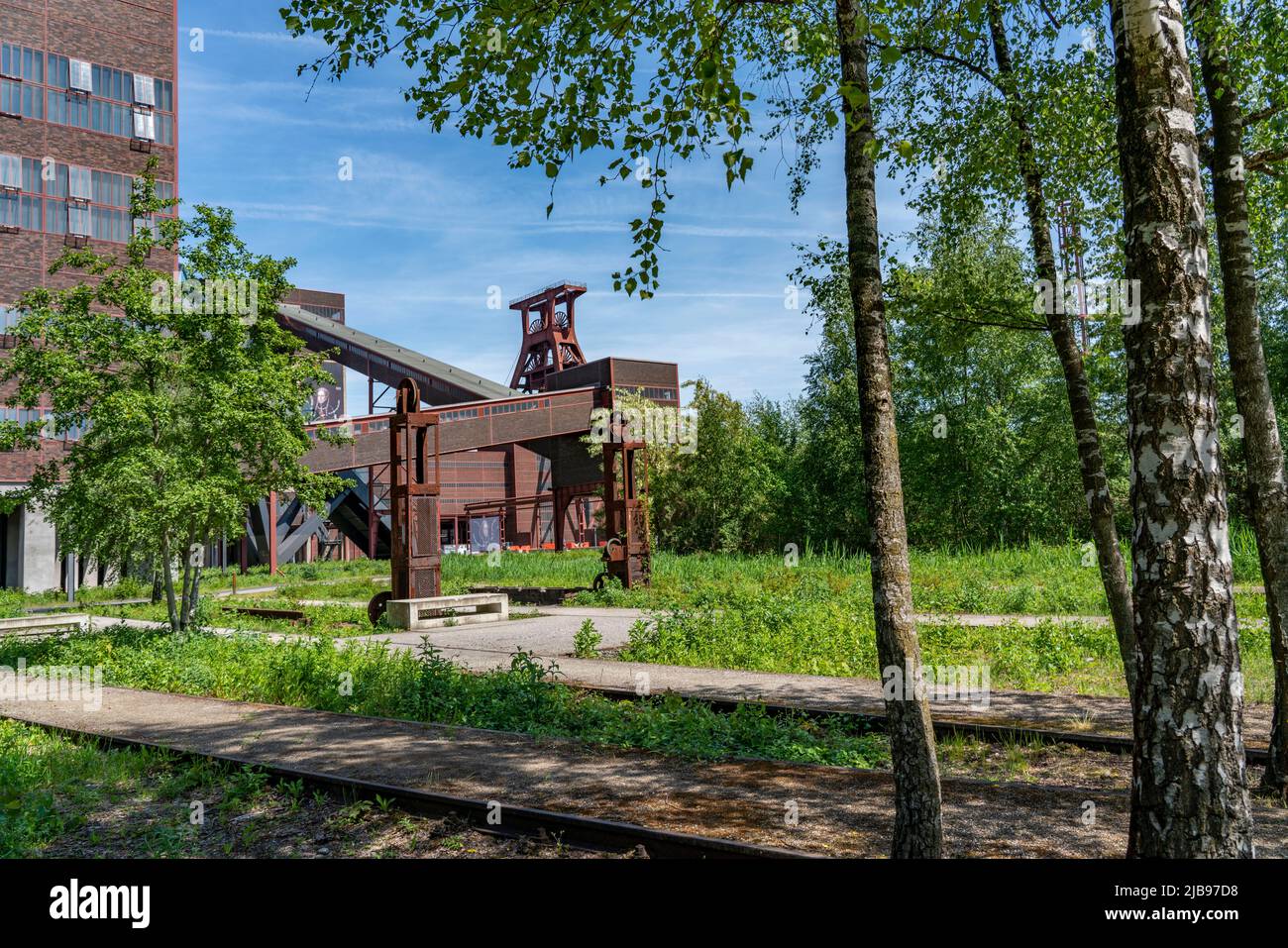 Patrimonio dell'umanità Zollverein Colliery, torre a doppio traliccio dell'albero XII, Essen, NRW, Germania, Foto Stock