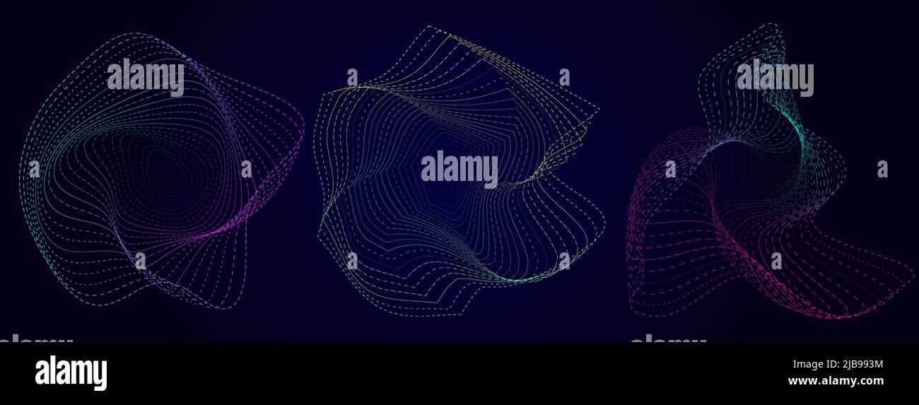 Forme di mesh di gradiente caotiche dinamiche vettoriali astratte. Set di elementi di progettazione futuristici. Illustrazione Vettoriale