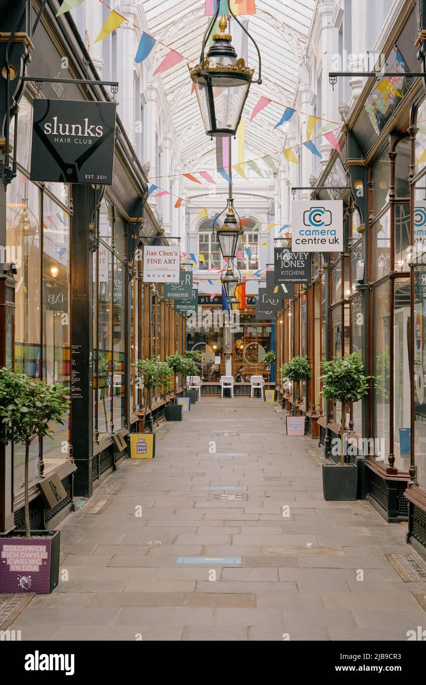 La Morgan Arcade nel centro di Cardiff, nel Galles del Sud Foto Stock