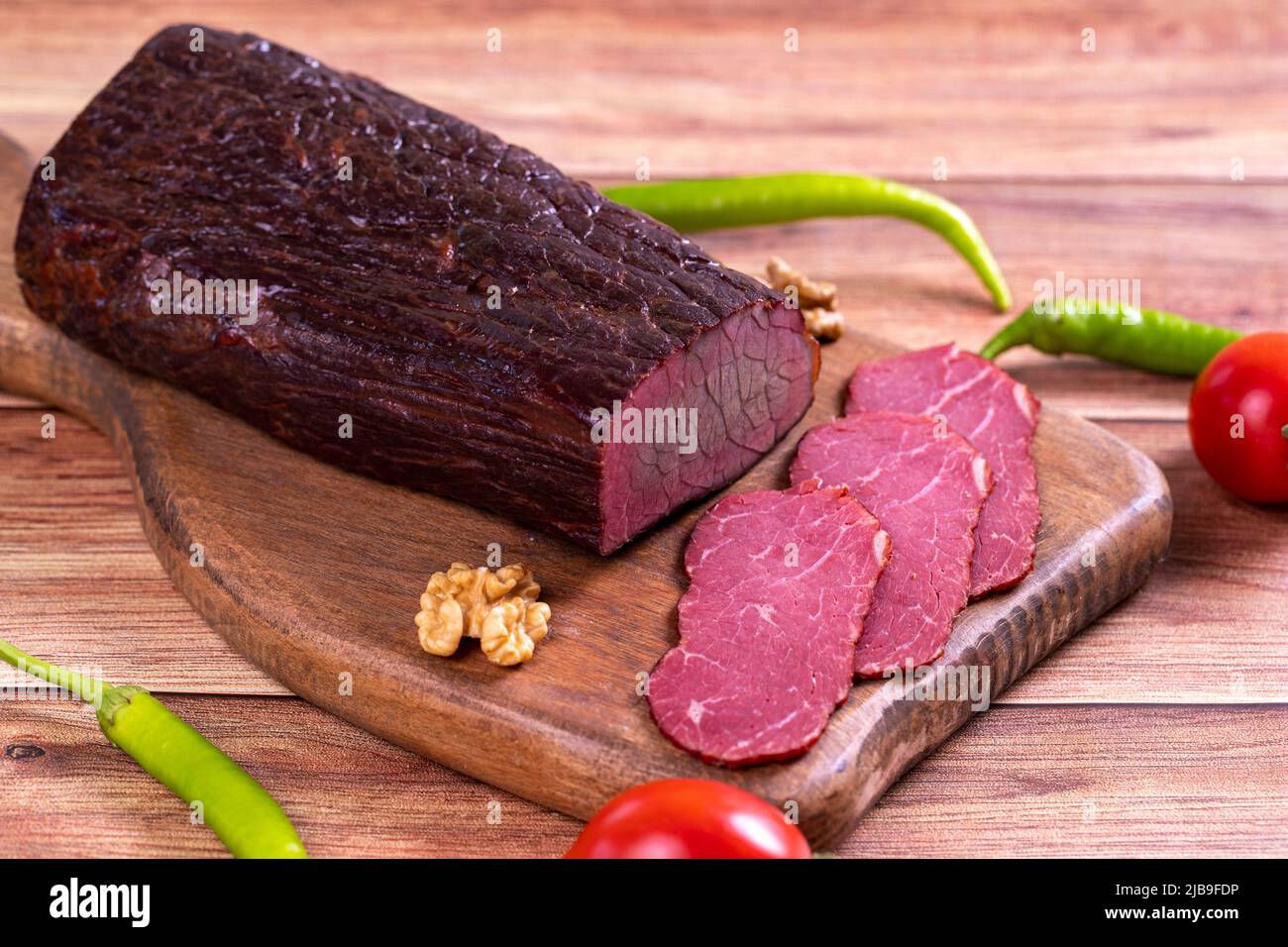 Carne secca. Carne secca di carne di ribeye. Primo piano. Nome locale kuru et Foto Stock