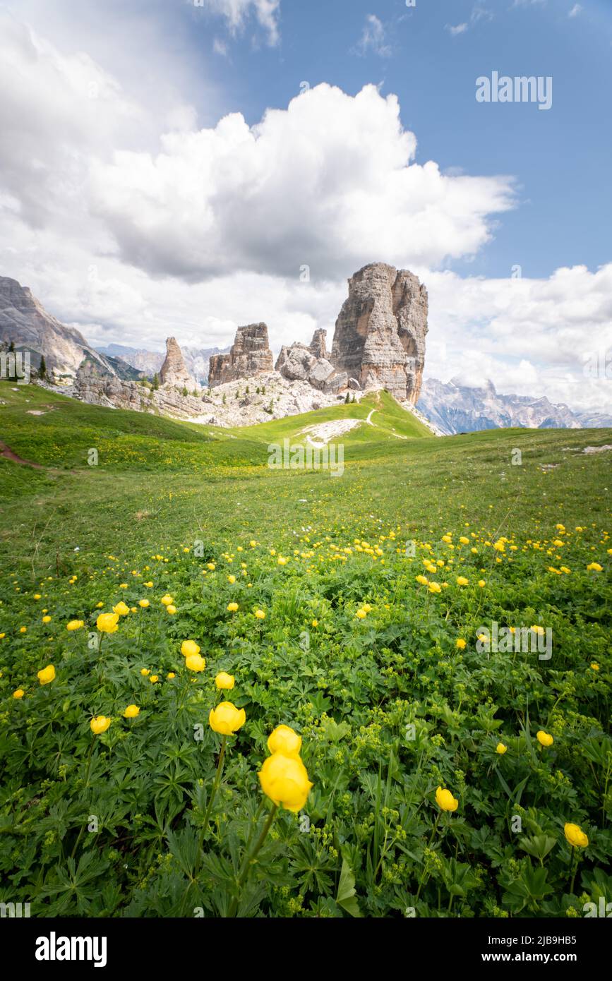 Dolomiti centrali. Monumenti della natura. Cinque Torri Foto Stock