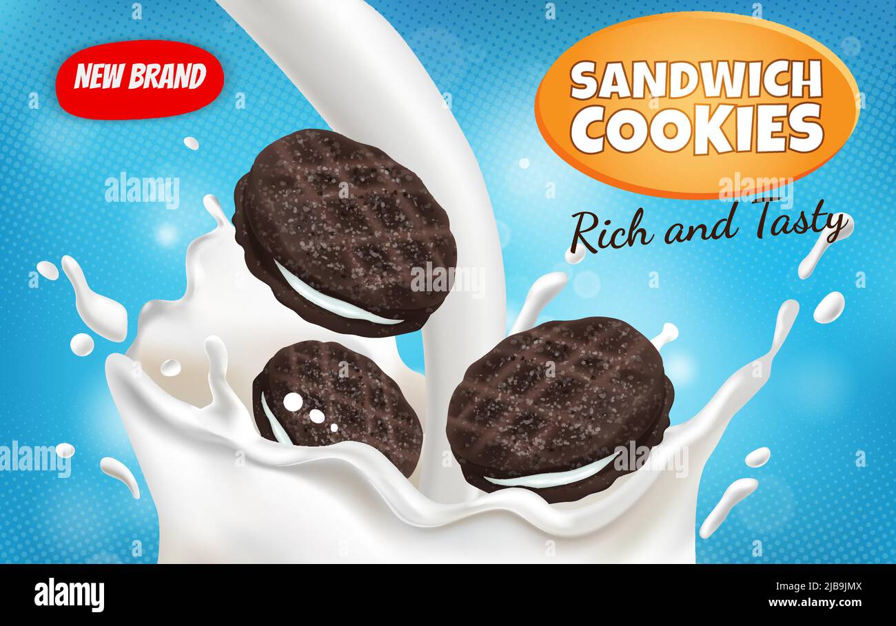 Poster dei biscotti sandwich realistici con un'illustrazione vettoriale dei nuovi simboli del marchio Illustrazione Vettoriale