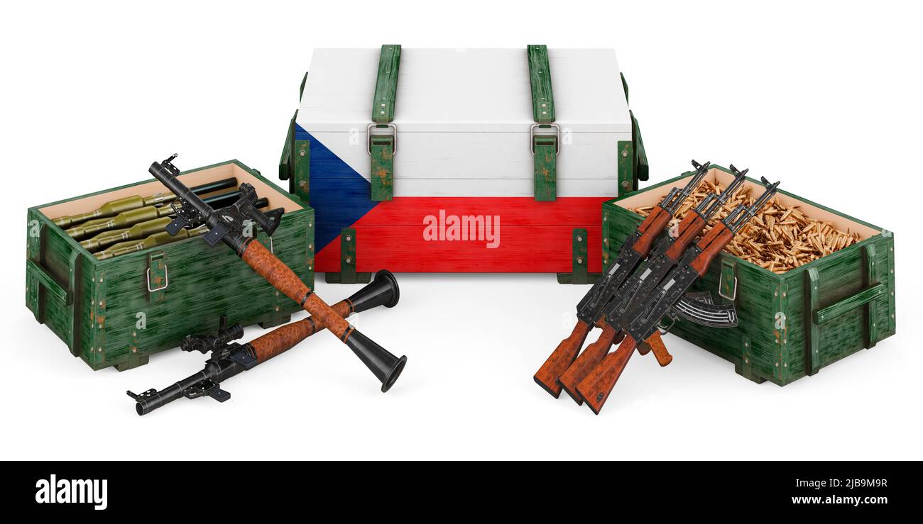 Armi, forniture militari in Repubblica Ceca, concetto. 3D rendering isolato su sfondo bianco Foto Stock