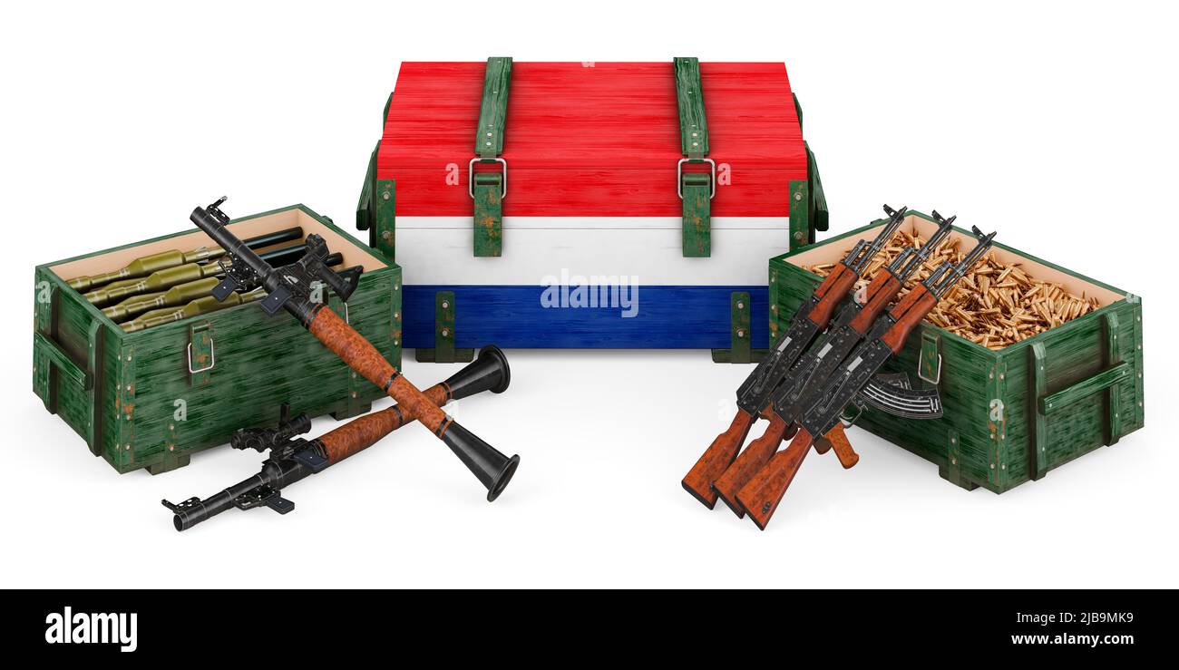 Armi, forniture militari nei Paesi Bassi, concetto. 3D rendering isolato su sfondo bianco Foto Stock
