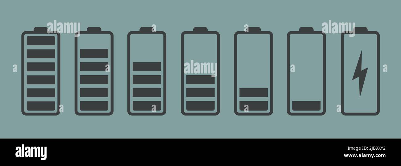 Il simbolo della batteria vettoriale consente di impostare un livello di carica diverso. Segnali di carica della batteria. Vettore Illustrazione Vettoriale