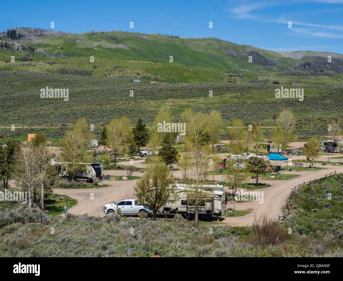Pinnacle Campground, Stagecoach state Park, Oak Creek, Colorado. Foto Stock