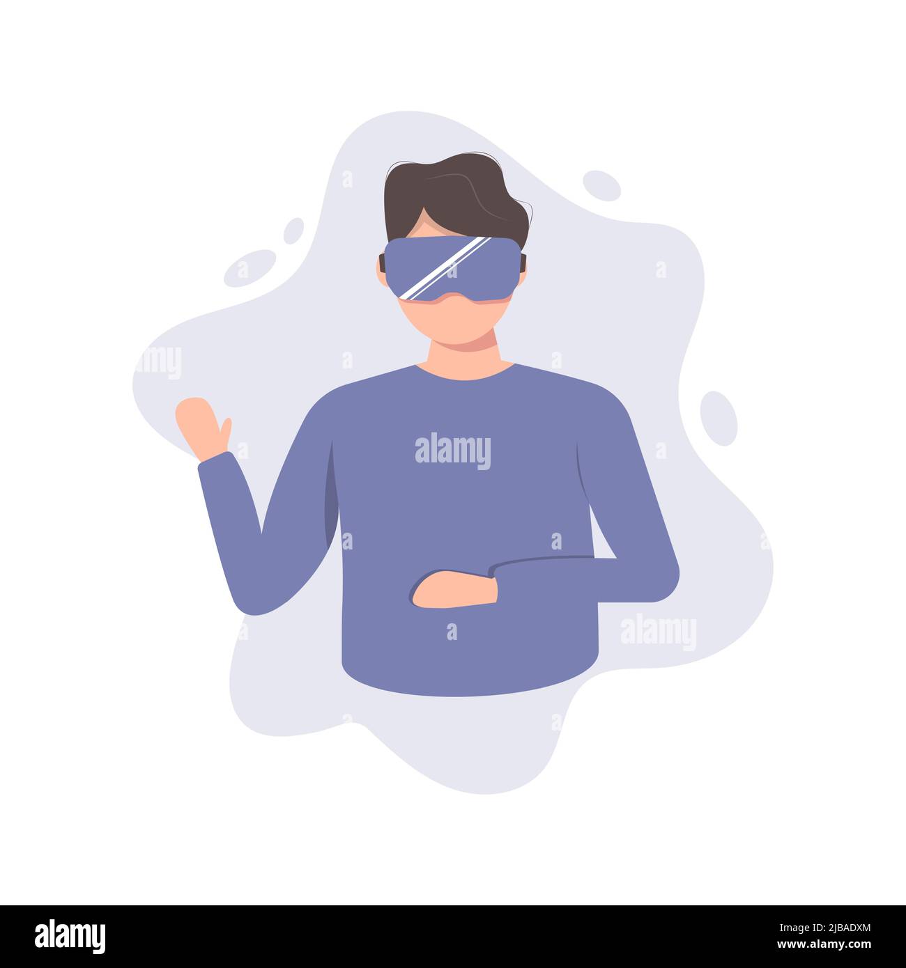 Uomo in occhiali di realtà virtuale. Concetto di realtà virtuale. Illustrazione di metaverse Illustrazione Vettoriale