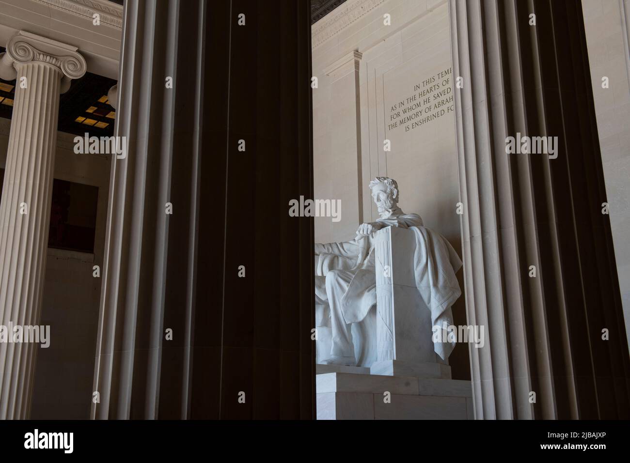 USA Washington DC Lincoln Memorial edificio presidente Abraham Lincoln lungo la piscina riflettente e National Mall Foto Stock
