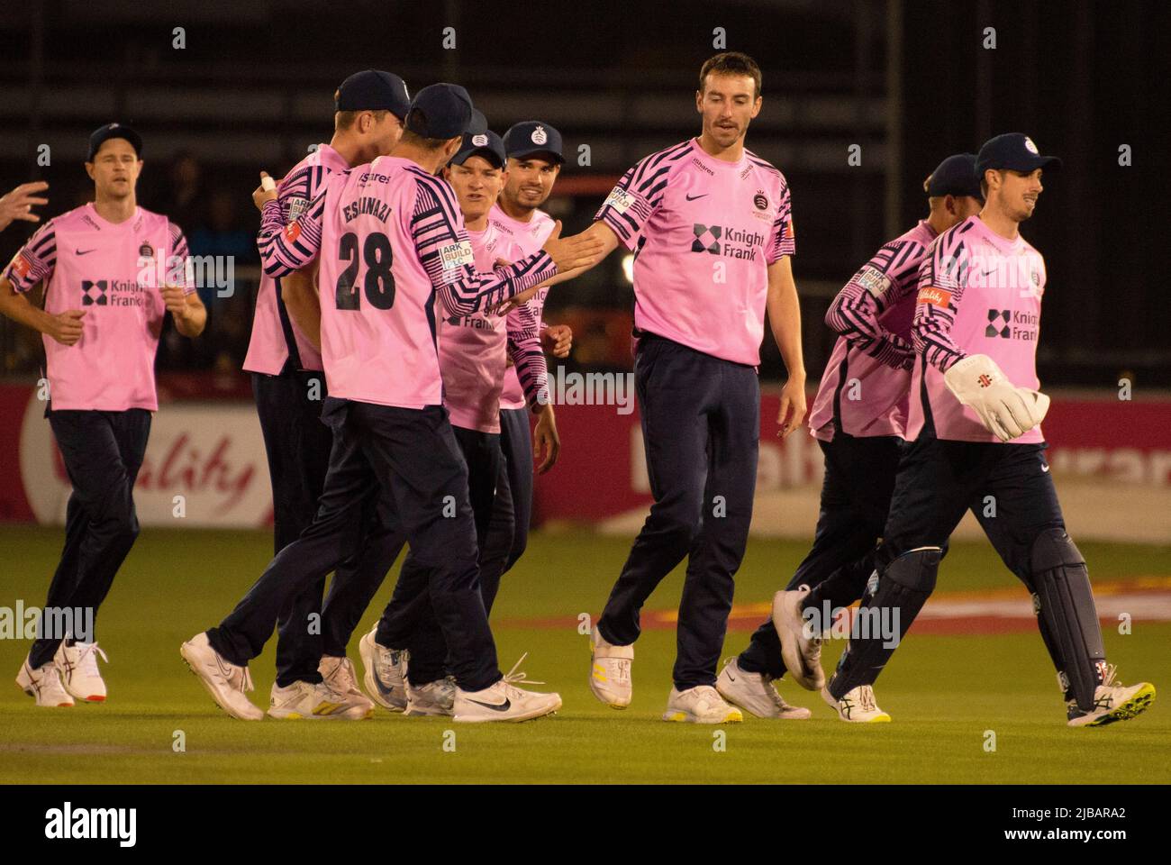 Middlesex gioca contro Sussex in Vitality Insurance T20 Blast Match presso Sussex's Home Ground, Hove il 4th giugno 2022 Foto Stock