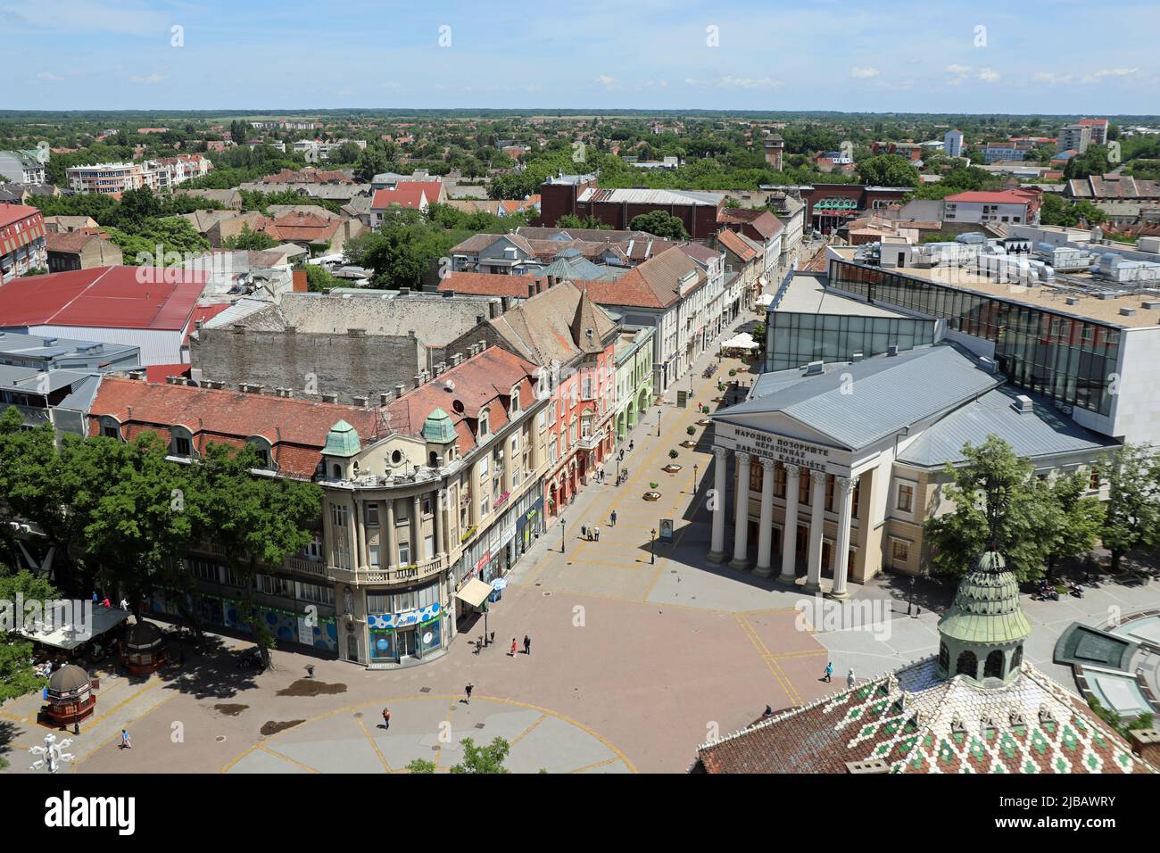 Vista della Subotica in Vojvodina dalla torre del municipio Foto Stock