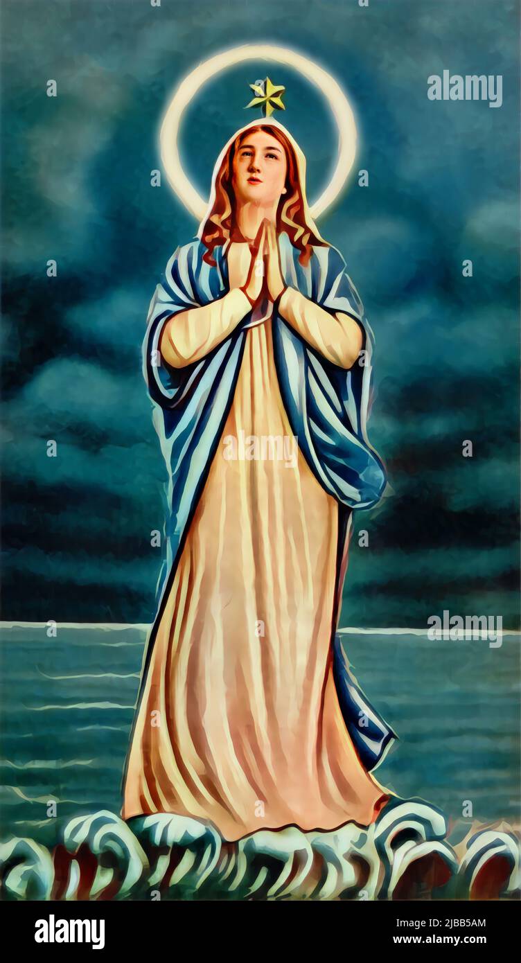 Immagine sacra della Vergine Maria, protettrice dei marinai, Stella Maris, immagine sacra cattolica, Madonna Foto Stock